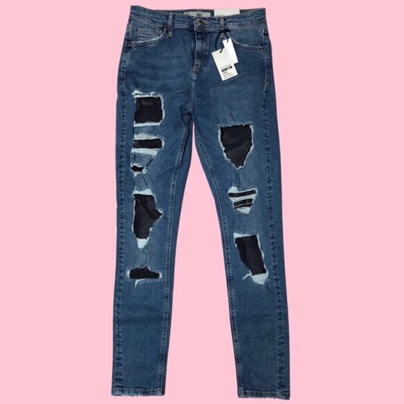 Topshop Denim - TOPSHOP | GASHED FISHNET High Waist Ankle Grazers